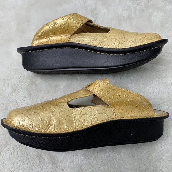 Alegria ALG-513 Women's Classic Beige Gold Leather Mules Slip On Clogs Size 39 - Picture 9 of 13